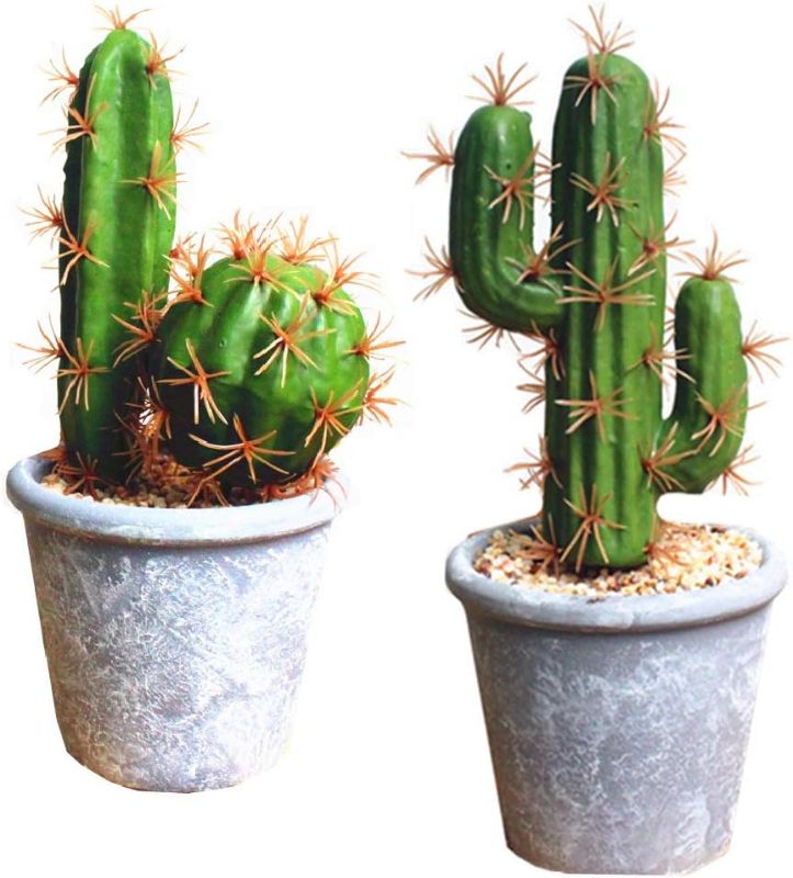 Photo 1 of Artificial Succulent Plants,Fake Cactus Decorative Plants - Artificial Cacti with Gray Pots Planters,Artificial Faux Cactus for Home Décor House Office Ornaments
