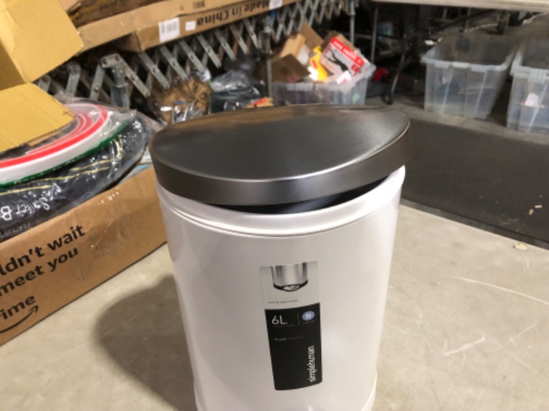 Photo 2 of ***DAMAGED - DENTED - DOESN'T CLOSE PROPERLY - SEE PICTURES***
simplehuman 6 Liter / 1.6 Gallon Semi-Round Bathroom Step Trash Can, White Steel