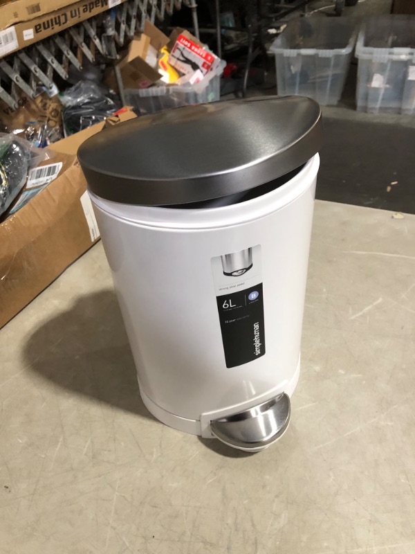 Photo 3 of ***DAMAGED - DENTED - DOESN'T CLOSE PROPERLY - SEE PICTURES***
simplehuman 6 Liter / 1.6 Gallon Semi-Round Bathroom Step Trash Can, White Steel