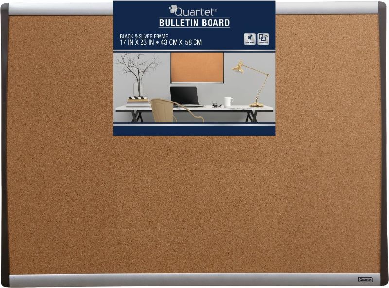 Photo 1 of Quartet Cork Board, 17" x 23" Bulletin Board, Corkboard, Black/Silver Frame (79373)