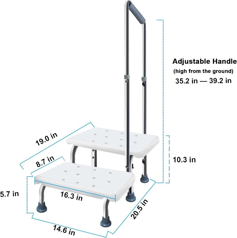 Photo 1 of Aliseniors Step Stool with Handle and Non-Skid Platform, Heavy Duty 2 Steps Medical Foot Stool for Adult, Seniors, Handicap Holds up to 350 lbs