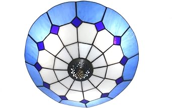 Photo 1 of 12 inch Vintage Tiffany Style Glass Flush Mount Ceiling Lighting Fixtures Retro Rural Pastoral Classical Lamp LED Chandelier Semi Flush Mount Lights Lamps (12 Inch Blue A)
