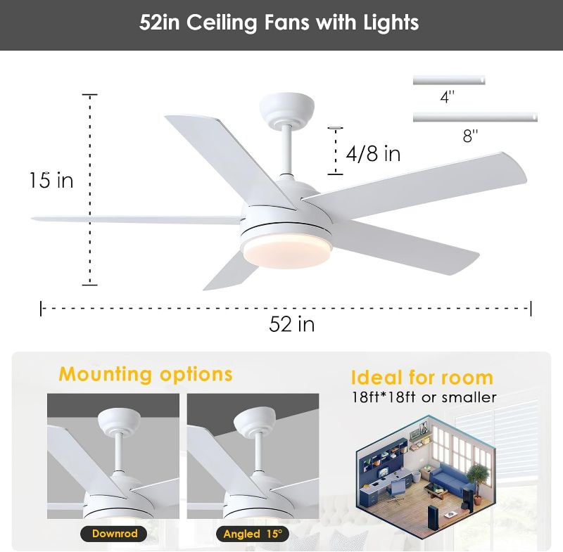 Photo 4 of (READ FULL POST) Asyko White Ceiling Fan with Lights and Remote, 52" Outdoor Ceiling Fan with Dimming and 6 Speeds, Modern Ceiling Fan Light Fixture for Indoor Bedroom and Covered Outdoor… White-1