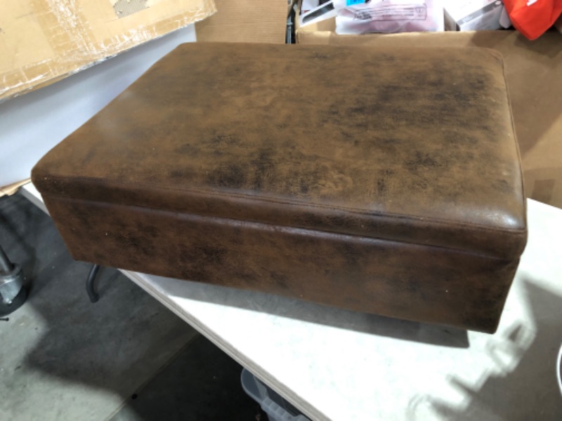 Photo 2 of (used)(minor damage)(missing hardware)Owen 34 in. Mid Century Modern Storage Ottoman in Distressed Chestnut Brown 