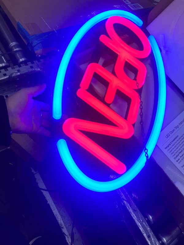 Photo 2 of MaxLit 23'' X 12'' New Ultra Bright Oval LED Neon Sign - OPEN - Remote Controlled (Blue/Red) Blue/Red (Oval)