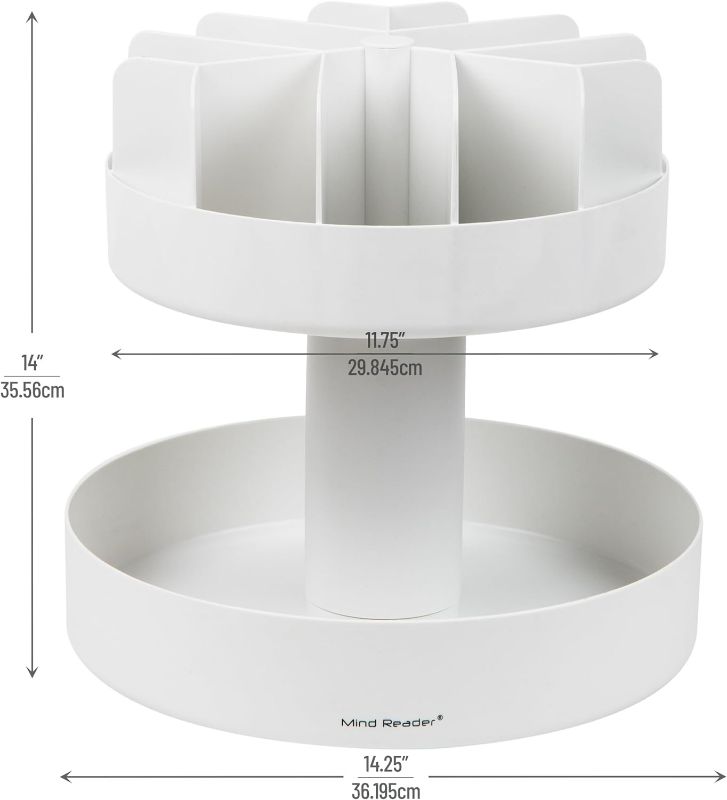 Photo 3 of (NON-REFUNDABLE) Mind Reader 2-Tier Snack Carousel, Countertop Organizer, Snack Tray, Breakroom, Kitchen, 14.25"L x 14.25"W x 14"H, White
