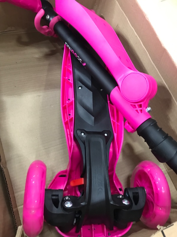 Photo 2 of 3 Wheeled Scooter for Kids - Stand & Cruise Child/Toddlers Toy Folding Kick Scooters w/Adjustable Height, Anti-Slip Deck, Flashing Wheel Lights, for Boys/Girls 2-12 Year Old - Hurtle HURFS56 pink 