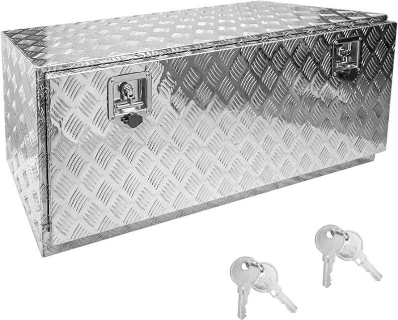 Photo 1 of 48 * 18 * 18 Aluminum Heavy Duty Diamond Plate ToolBox Chest Box Pick Up Truck Bed RV Trailer Toolbox Storage Organizer with T-Handle Latch Dual Lock Keys - Silver
