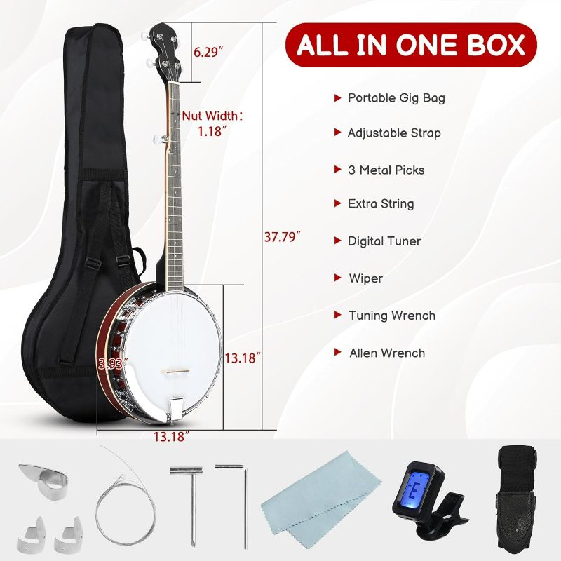 Photo 4 of (READ FULL POST) Ktaxon 5 String Banjo, Full-Size Left/Right Handed Banjo 5 Strings Set with Closed Solid Sapele Back & Premium Mahogany Neck & Polished Rich Wood Finish and Portable Bag (Right Hand)