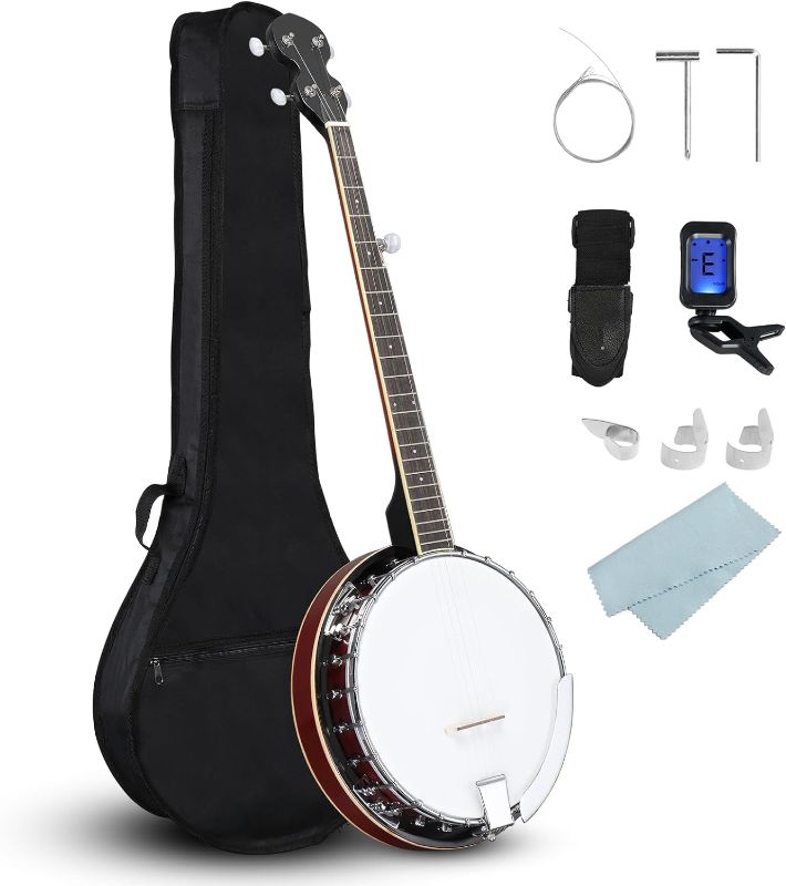 Photo 1 of (READ FULL POST) Ktaxon 5 String Banjo, Full-Size Left/Right Handed Banjo 5 Strings Set with Closed Solid Sapele Back & Premium Mahogany Neck & Polished Rich Wood Finish and Portable Bag (Right Hand)