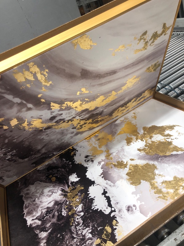 Photo 1 of Zessonic Black and Gold Abstract Canvas Wall-Art - 2 Piece 24" x 36" Black White Gold Canvas Artwork with Gold Foil for Living Room, Bedroom, Office Decor, Framed Ready to Hang 24" x 36" x 2 Panels Framed Black&Gold 2