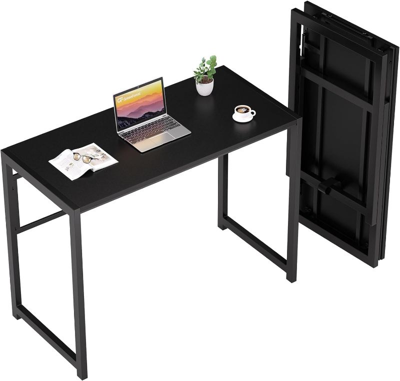 Photo 1 of GreenForest Folding Desk for Small Spaces, 39.4 in No-Assembly Small Computer Desk for Home Office, Space Saving Foldable Table Study Office Desk, Black