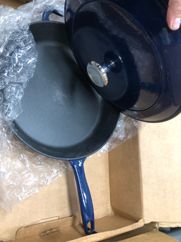 Photo 2 of Tramontina Enameled Cast Iron Covered Skillet Gradated Cobalt 12-Inch, 80131/068DS Covered Skillet 12-Inch Blue