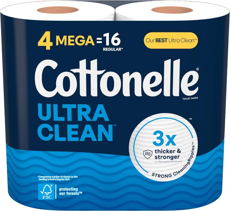 Photo 1 of 2 PACK(8 PIECES TOTAL) Cottonelle Ultra Clean Toilet Paper, 4 Mega Rolls (4 Mega Rolls = 16 Regular Rolls), 284 Sheets Per Roll (Packaging May Vary)
