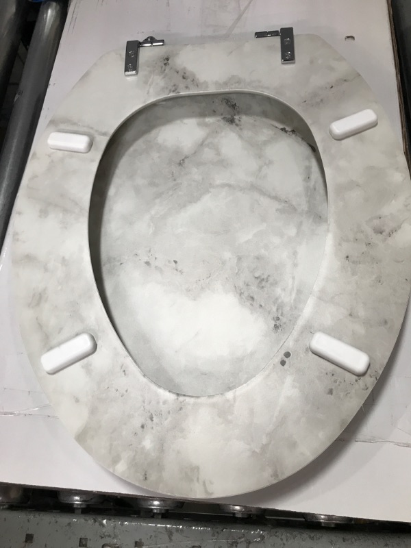 Photo 2 of *READ NOTES* Elongated Marble Toilet Seat Natural Wood Toilet Seat with Zinc Alloy Hinges, Easy to Install also Easy to Clean, Anti-pinch Wooden Toilet Seat by Angol Shiold (Elongated, Gray)