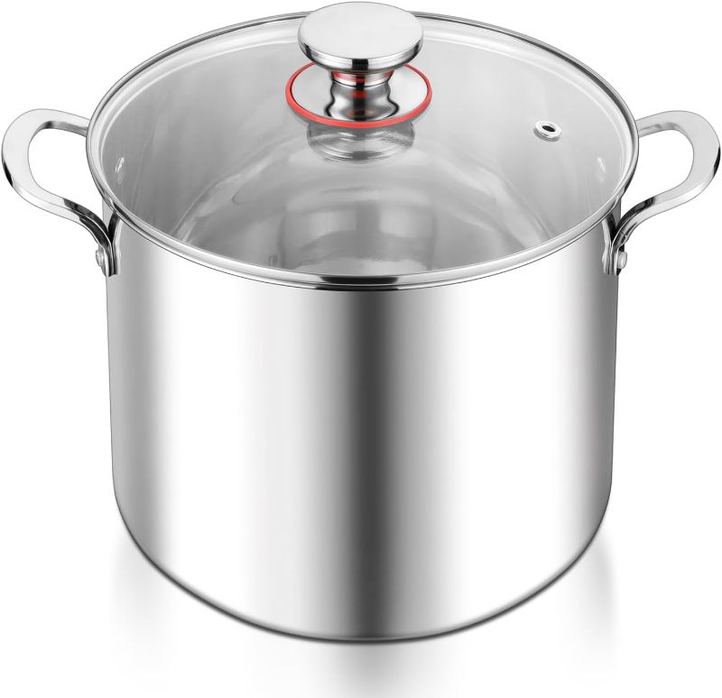 Photo 1 of (SEE NOTES) E-far 12-Quart Stock Pot, 18/10 Stainless Steel Stockpot with Lid for Cooking Simmering Soup Stew, Heavy Duty Cookware Works w/Induction, Non-toxic & Corrosion Resistant, Dishwasher Safe
