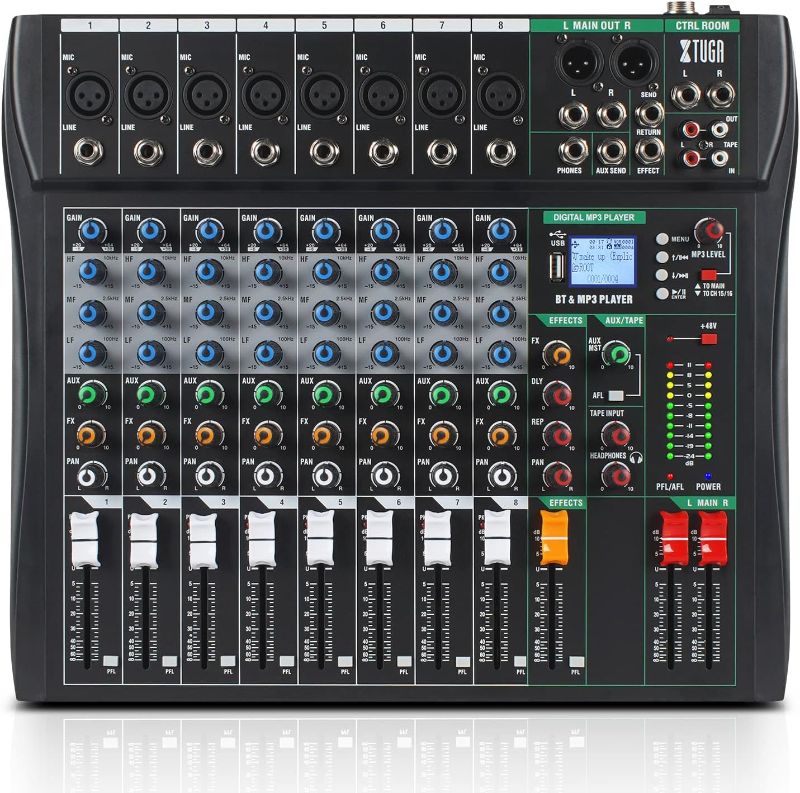 Photo 1 of 80CT 8 Channel Mixer for PC Recording Sound Controller Audio Interface with Digital Effect Studio Mixer with 48V Phantom Power RCA Input XLR