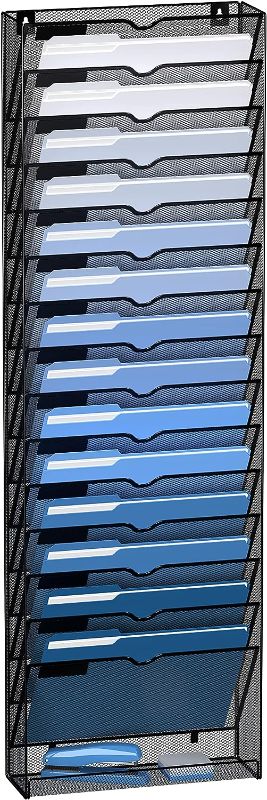 Photo 1 of DALTACK Wall File Holder 16 Tier Hanging Wall File Organizer, for Papers Mails Folders Clipboard Magazine Organization, for Office Home, Mesh Metal, silver
