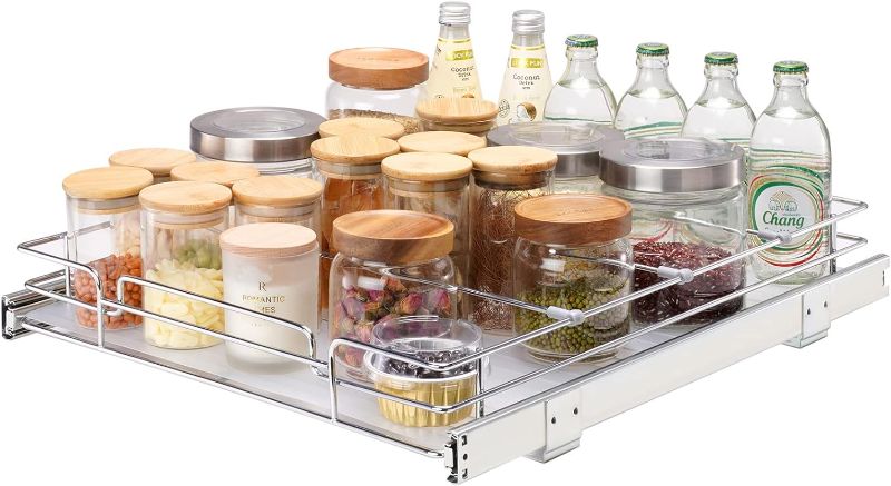 Photo 1 of 
14"W x 21"D Pull Out Cabinet Organizer, Heavy Duty Slide Out Pantry Shelves, Chrome-Plated Steel Roll Out Drawers, Sliding Drawer Storage for Home, Inside Kitchen Cabinet, Bathroom, Under Sink
