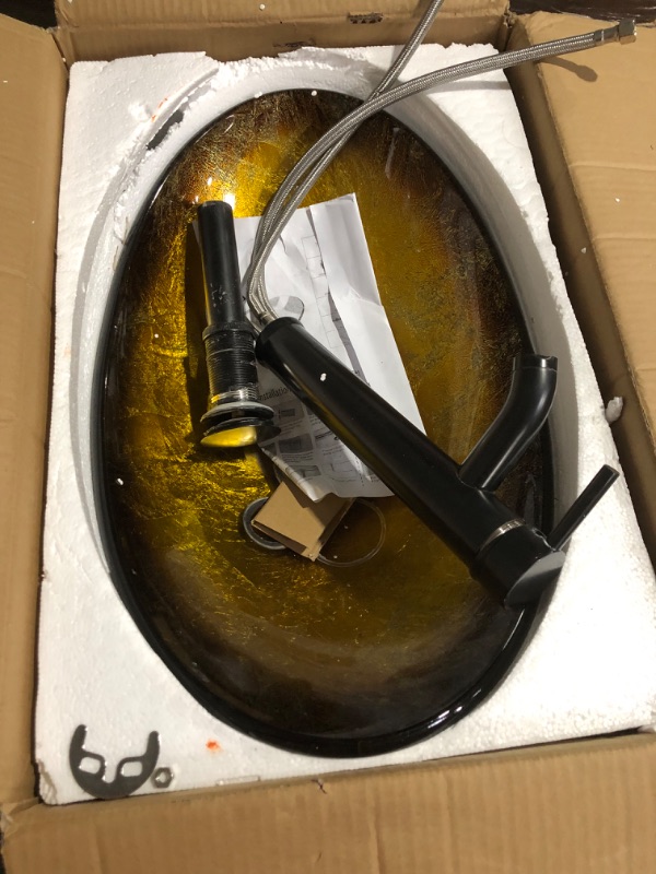 Photo 5 of ***DAMAGED - FAUCET IS HEAVILY USED - SEE PICTURES***
Elecwish Bathroom Artistic Glass Vessel Sink Modern Oval W/Oil Rubbed Bronze Faucet & Pop-up Drain Combo?1/2“? Yellow2