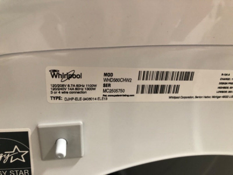 Photo 4 of Whirlpool WHD560CHW 7.4 CU. FT. Front Load Heat Pump Dryer in White