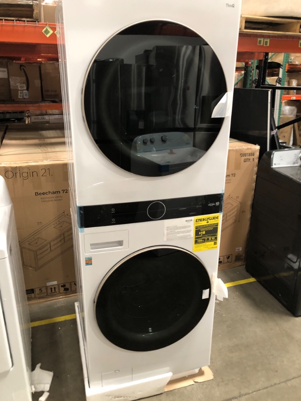 Photo 2 of LG WashTower Stacked SMART Laundry Center 4.5 Cu.Ft. Front Load Washer & 7.4 Cu.Ft. Electric Dryer in Black Steel w/ Steam