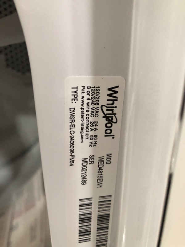 Photo 1 of Whirlpool 7-cu ft Electric Dryer (White)
