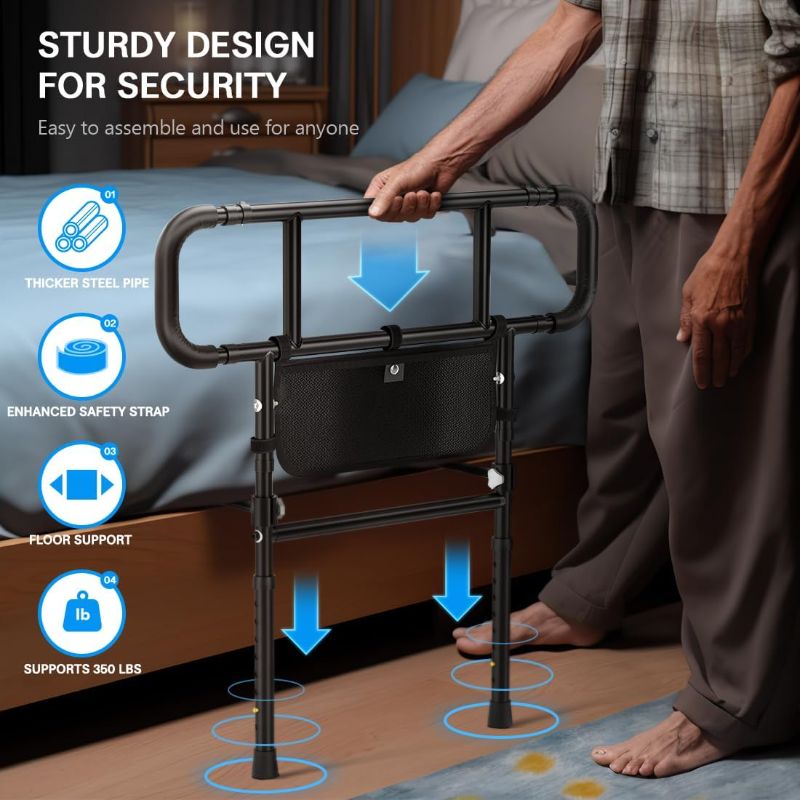 Photo 1 of 2024 New Bed Rails for Elderly Adults - Upgraded Adjustable Heights & Extendable Bed Side Rail, Foldable Bed Assist Bar, Heavy Duty for Senior & Surgery Patients, Fits King, Queen, Full, Twin
