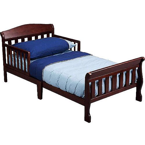 Photo 1 of Delta Children Canton Toddler Bed, Cherry + Delta Children Twinkle Galaxy Dual Sided Recycled Fiber Core Toddler Mattress (Bundle) Cherry Canton + Mattress