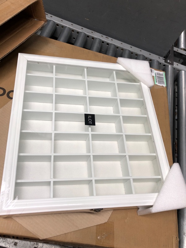 Photo 1 of ILOT Shot Glass Display Cabinet Solid Wood - Large Display Case for Collectibles | Man Cave Accessories | UV Protection Acrylic Door | Wall Mounted Black Shadow Box | 28 Divided Slots | 18" x 16" 18 x 16