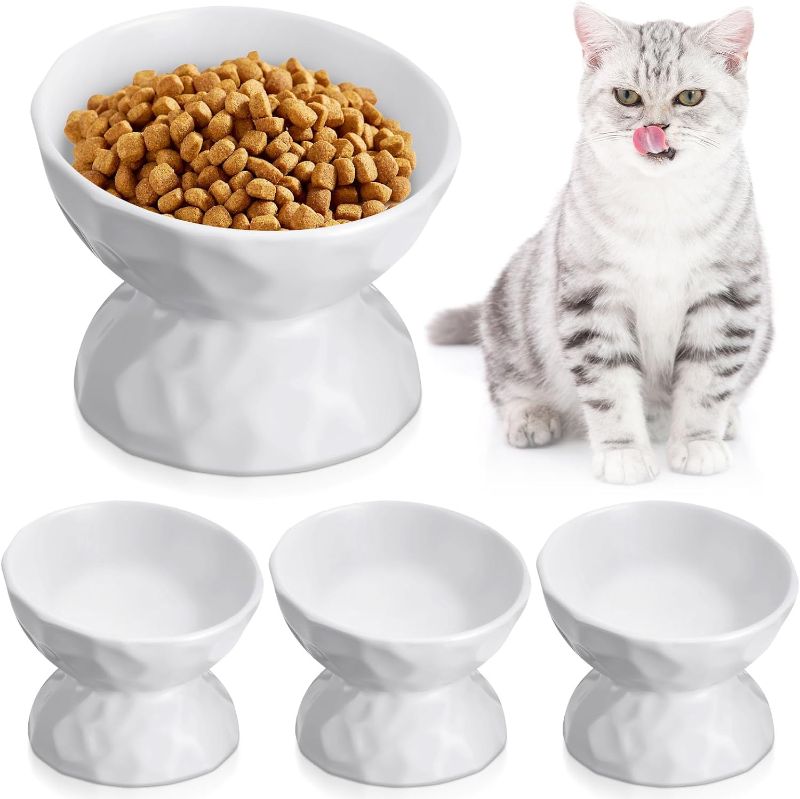 Photo 1 of 4 Pcs Ceramic Raised Cat Bowl 6.8 oz Cat Food Bowl Anti Vomiting Pet Elevated Cat Feeder Tilted Cat Water Bowl Feeding Cat Dishes for Small Dog Kitten (White)
