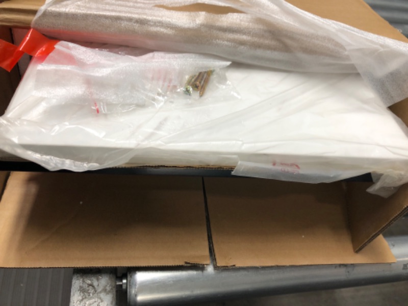 Photo 1 of MAISONPEX 43 Inch Console Table, Narrow Entryway Table with Metal Black Base for Living Room, White Faux Marble Modern Console Tables for Entryway, Hallway, Sofa, Entrance