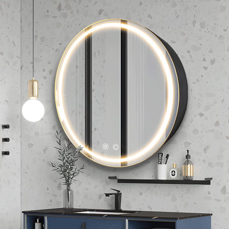 Photo 1 of 26inch Round Medicine Cabinet with Lights,Led Medicine Cabinet with Defogger,Illuminated Mirror Cabinet for Bathroom,Dimmable,Anti-Fog,3 Colors,Surface Mount Only