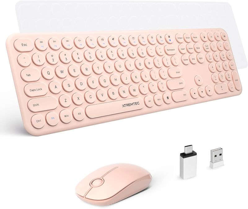 Photo 1 of Wireless Keyboard and Mouse, XTREMTEC 2.4G Full Size Wireless Keyboard Mouse Combo, Ultra Slim Silent Cute Computer Keyboard with USB Receiver for Windows, OS, PC, Mac, Tablet(Rosegold)
