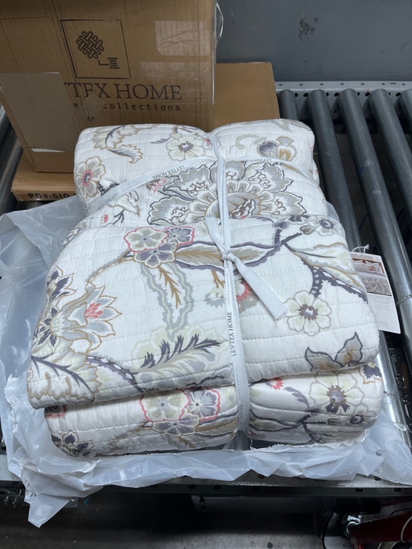 Photo 2 of Levtex Home - Ophelia Quilt Set - King Quilt and Two King Shams - Floral - Taupe Grey Cream Blush - Quilt (106x96in.) and Shams (20x36in.) - Reversible - Rayon/Cotton King/Cal King