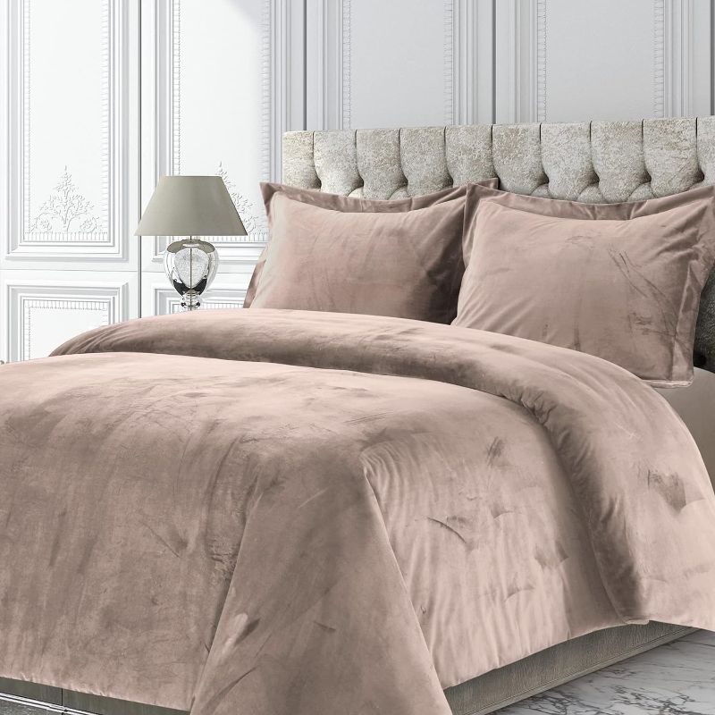 Photo 1 of *READ NOTES* Tribeca Living VENICEDUVET Venice Velvet Oversized Solid Duvet Set, Queen, Taupe Taupe Queen