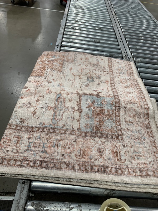 Photo 2 of RUGSREAL Area Rug 9x12 Rug for Bedroom Floral Distressed Carpet Vintage Rug Indoor Floor Cover Lightweight Thin Rug Washable Non Slip Rug for Living Room Dining Room, Taupe, 9 x 12 9'x12' Taupe Print