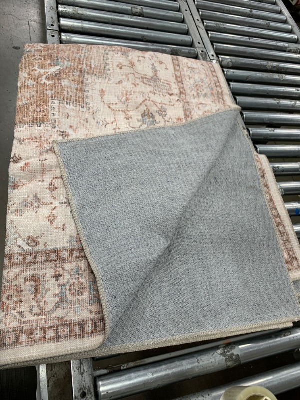 Photo 3 of RUGSREAL Area Rug 9x12 Rug for Bedroom Floral Distressed Carpet Vintage Rug Indoor Floor Cover Lightweight Thin Rug Washable Non Slip Rug for Living Room Dining Room, Taupe, 9 x 12 9'x12' Taupe Print