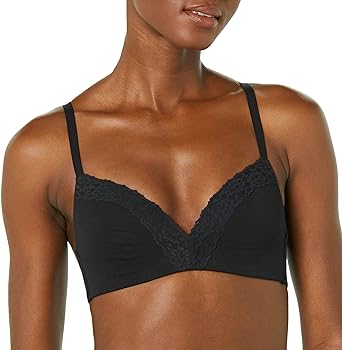 Photo 1 of Amazon Essentials Women's Cotton and Lace Lightly Lined Wirefree Bra 34DD Black