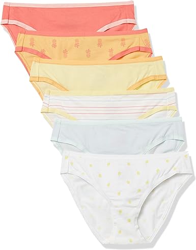 Photo 1 of Amazon Essentials Women's Cotton Bikini Brief Underwear (Available in Plus Size), Multipacks 6 Multicolor/Lemon/Pineapple/Stripe Medium