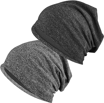 Photo 1 of EINSKEY Cotton Slouchy Beanie Hat for Men/Women, Lightweight Oversize Large Thin Skull Cap Chemo Cap Night Sleeping Cap 01 Black & Black