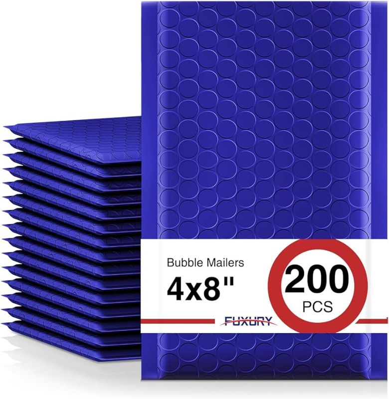 Photo 1 of Fuxury Royal Blue Bubble Mailers 4x8" 200 Pack, Waterproof Padded Envelopes Self Seal Bubble Envelopes, Padded Mailers for Small Business, Envelope Mailers Usable Size 4x7 Royal Blue 4×8" 200PC