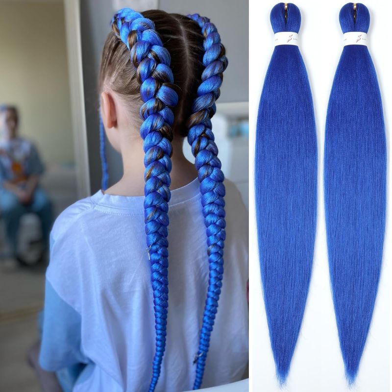 Photo 1 of Blue Braiding Hair Pre Stretched 30 Inch 2 Pack Color Braiding Hair Pre Stretched Long Braiding Hair Extensions Yaki Braiding Hair Natural Hot Water Setting Braiding Hair (30 Inch (Pack of 2), Blue#)… 30 Inch (Pack of 2) Blue#