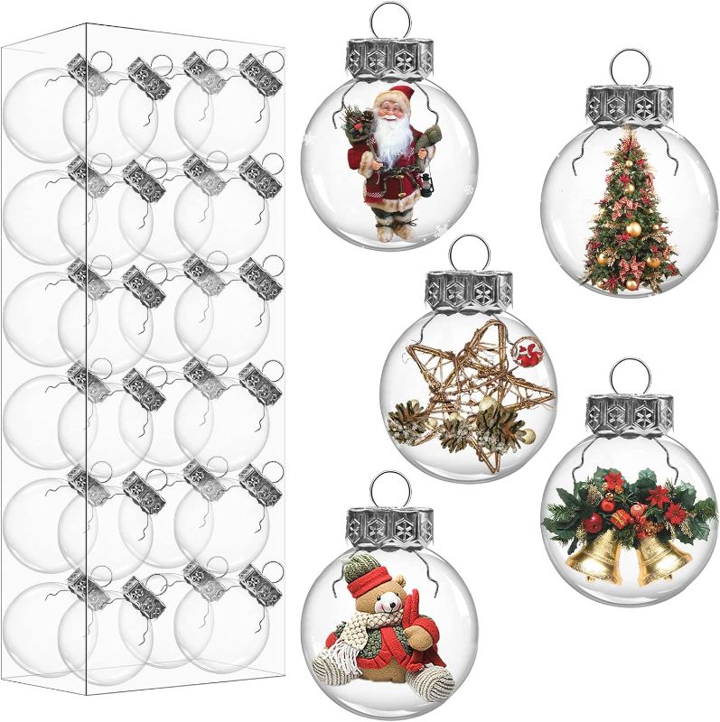 Photo 1 of 24 Pcs Christmas Fillable Ornaments Ball Clear Plastic Ornaments DIY Craft Transparent Ball for Christmas Wedding Xmas Holiday Party Tree Decor Home (2.36 Inch)