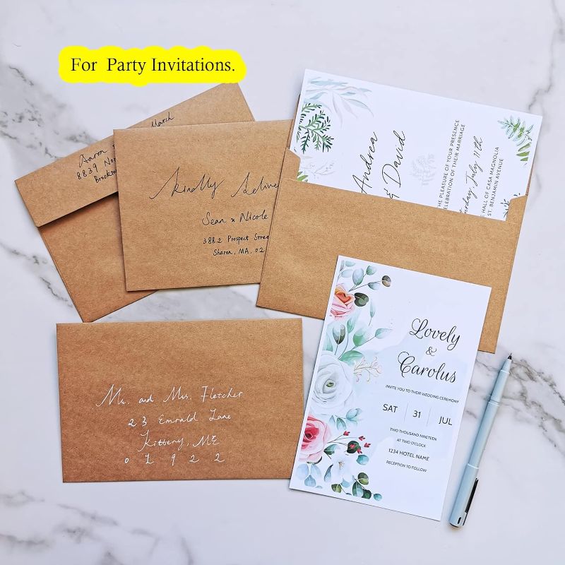 Photo 1 of 200 Pcs A9 Invitation Envelopes in Kraft Brown Peel & Press Self Seal 5 3/4 x 8 3/4 Square Flap Envelopes 100lb. for Wedding Holiday Shower Business Invitations Announcements Mailing Greeting Cards
