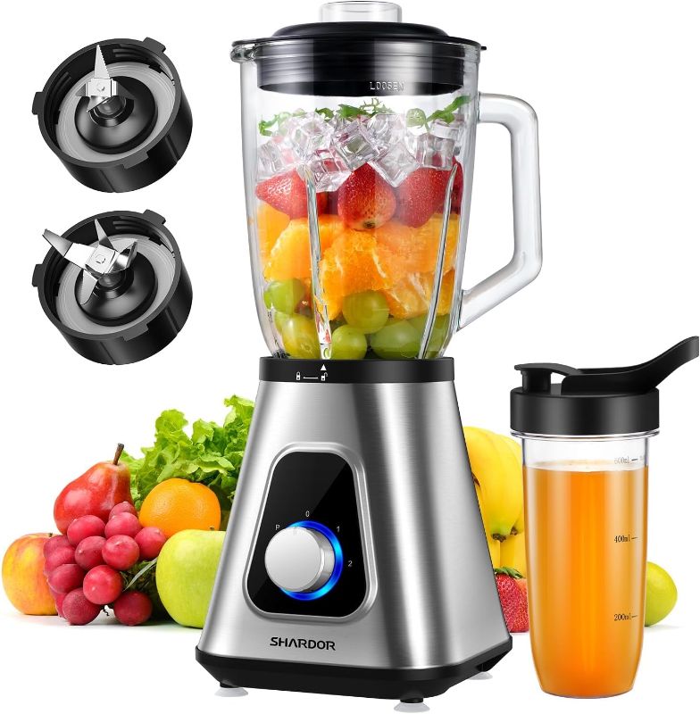 Photo 1 of Blender for Shake and Smoothies 2.0, SHARDOR Powerful 1200W Countertop Blender for Kitchen, 52oz Glass Jar, 3 Adjustable Speed Control for Frozen Fruit...
