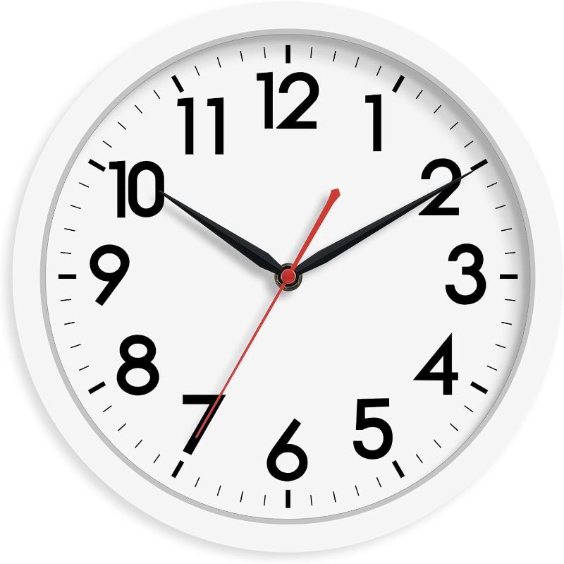 Photo 1 of 
AKCISOT Wall Clock Silent Non Ticking Modern Wall Clocks Battery Operated 10 Inch, Analog Small Classic Clock Decorative for Bedroom, Kitchen, Home Office, Bathroom, School, Living Room (White)
