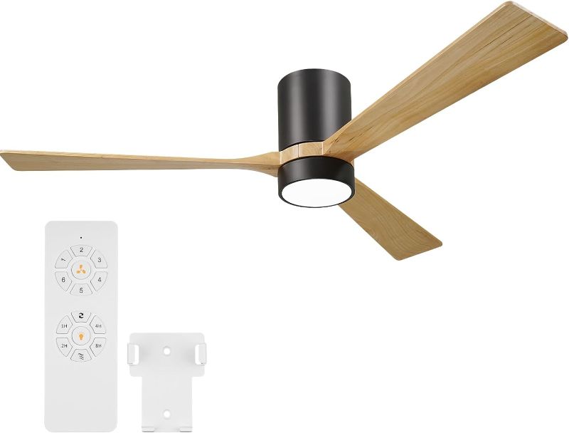 Photo 1 of 60 Inch Ceiling Fan with Light, Low Profile Ceiling Fan with Remote, Dimmable LED Lights 3 Color Modes/Reversible DC Motor/6 Speeds/Timer, Black Ceiling Fan for Indoor Outdoor
