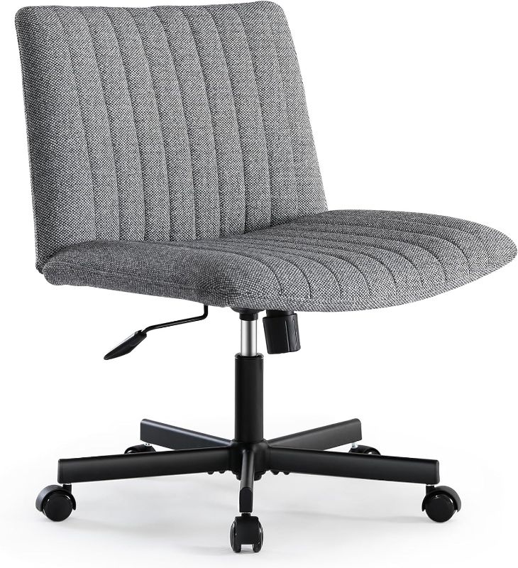 Photo 1 of Armless Office Desk Chair, Fabric Padded, Height Adjustable Wide Seat, Mid Back Ergonomic, Computer Task Chair, Swivel Vanity Chair with No Wheels (Mixed Color)
