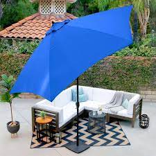 Photo 1 of 11 ft. Aluminum Market Patio Umbrella with Crank Lift and Push-Button Tilt in Polyester Pacific Blue